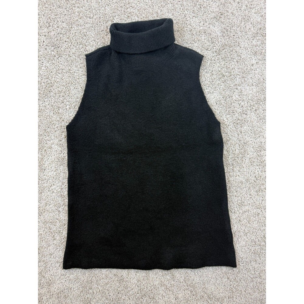 Saks Fifth Avenue Women's L Black Sleeveless Turtleneck Knit Sweater Top NWT